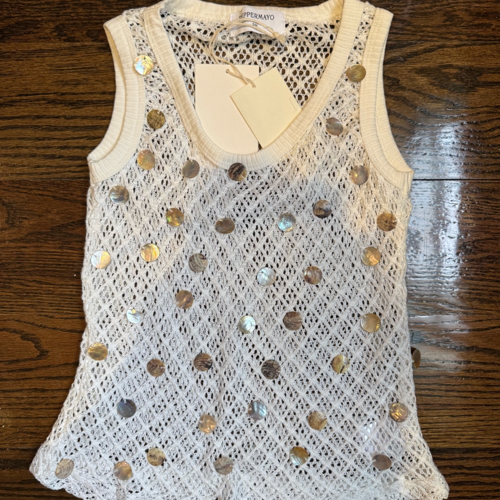 Peppermayo Cream Sequin Tank Top